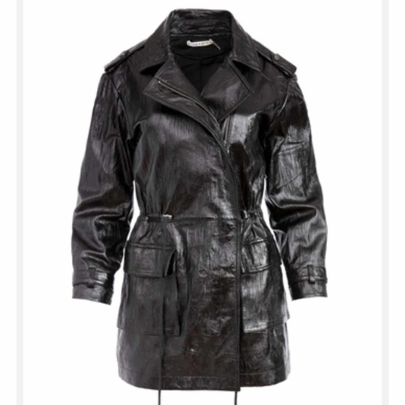 Alice + Olivia Lou Textured Leather Black Parka Size Small - Picture 1 of 14
